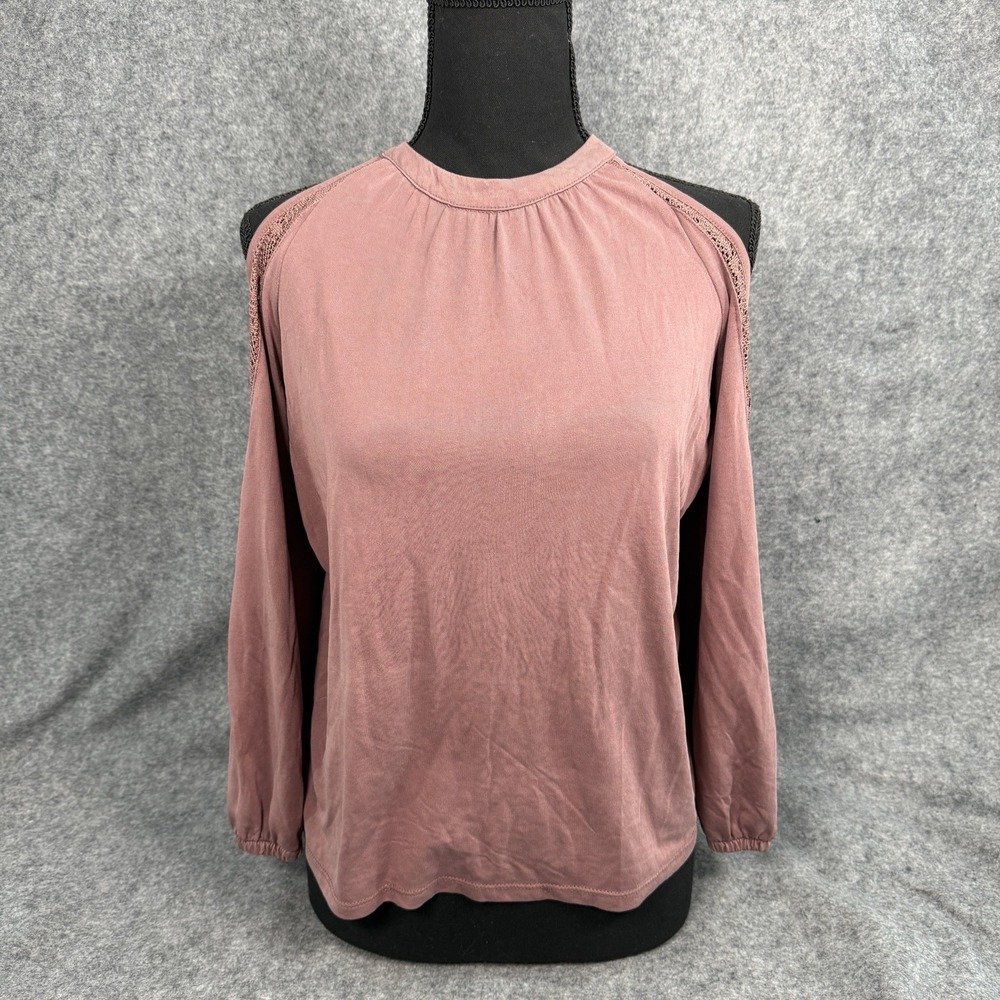 Mudd Shirt Womens Large Cold Shoulder Mauve Blouse Y2K Long Sleeve Flowy Relaxed - Picture 4 of 14